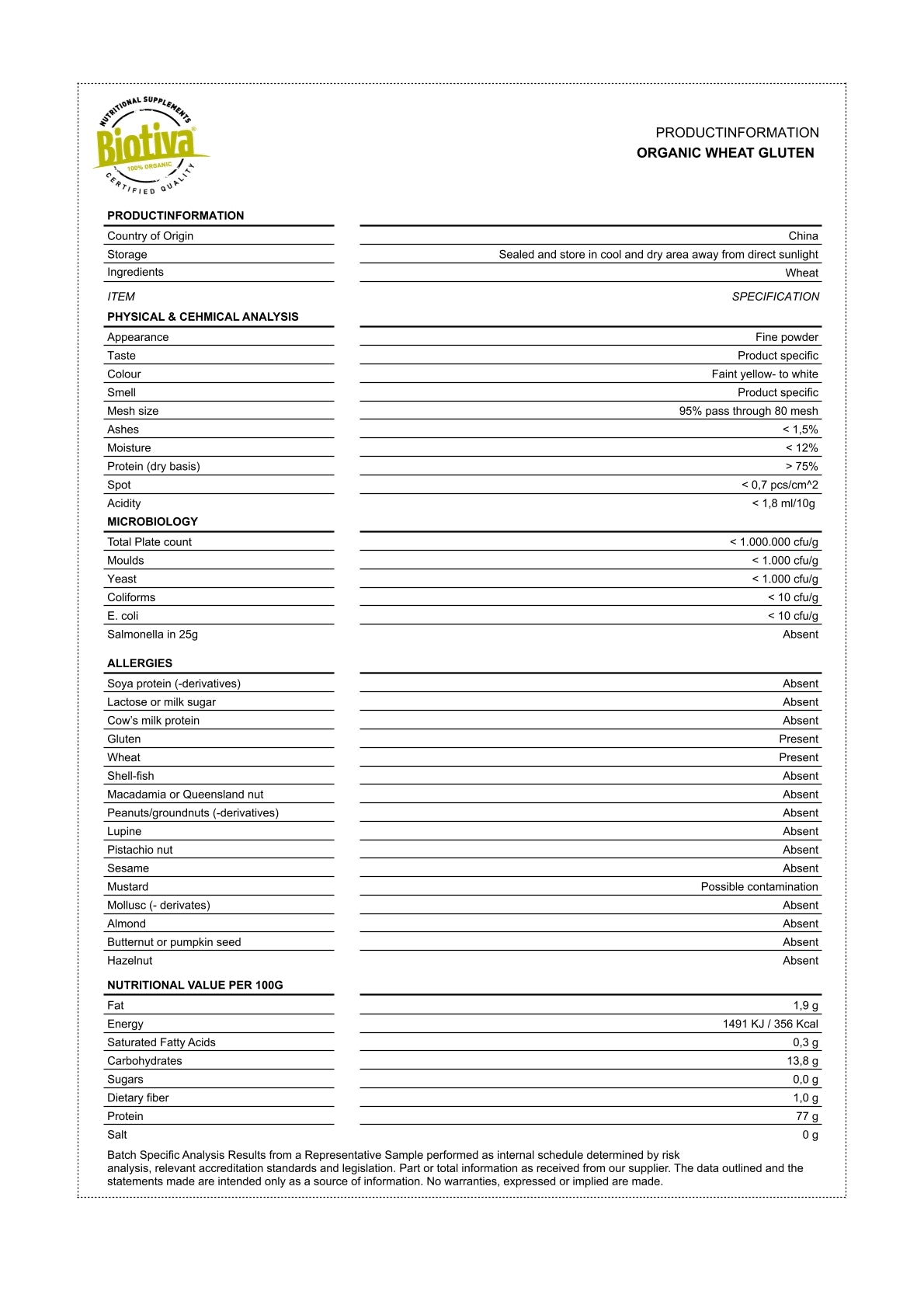 Weizengluten Pulver Bio