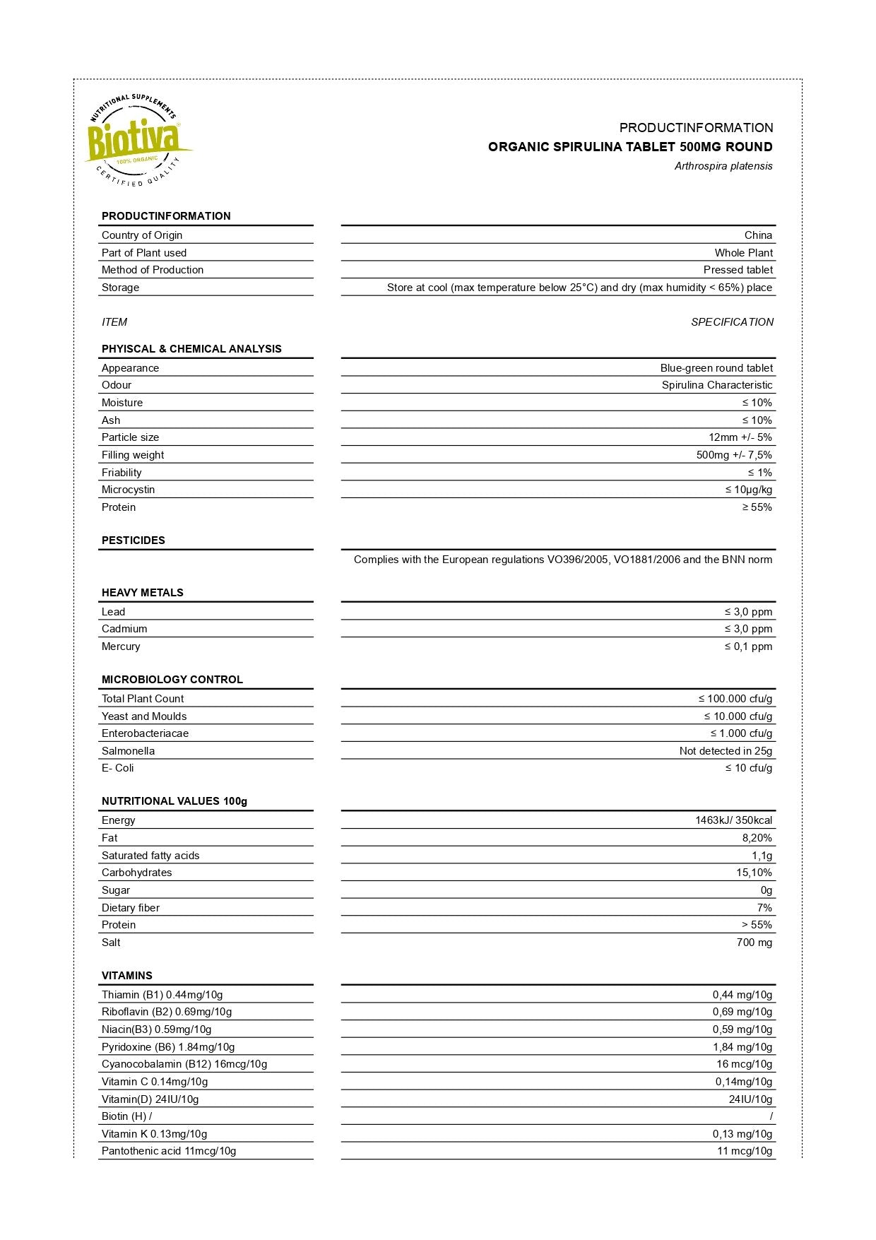Spirulina Tabletten Bio