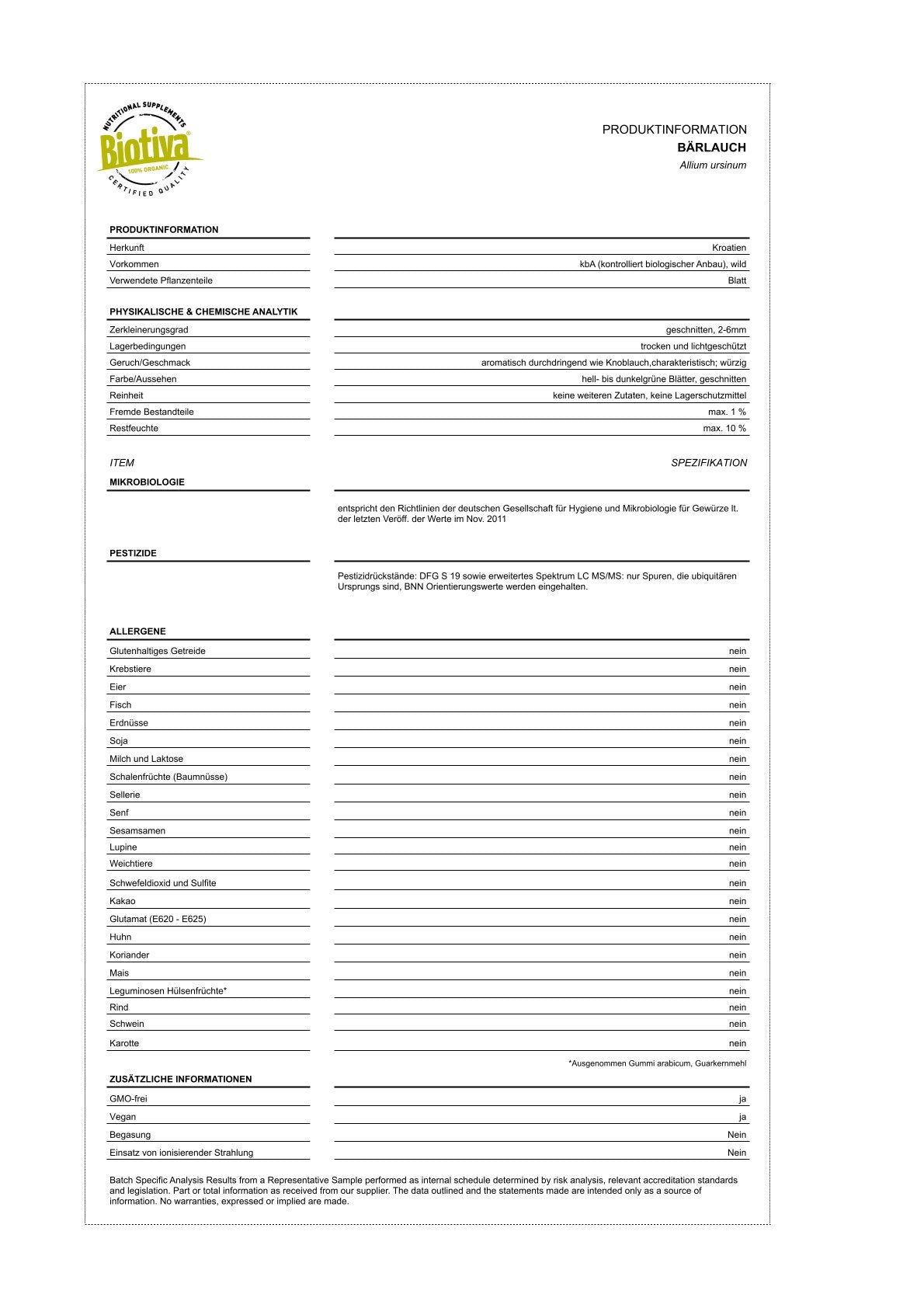 Bärlauch geschnitten Bio 250g