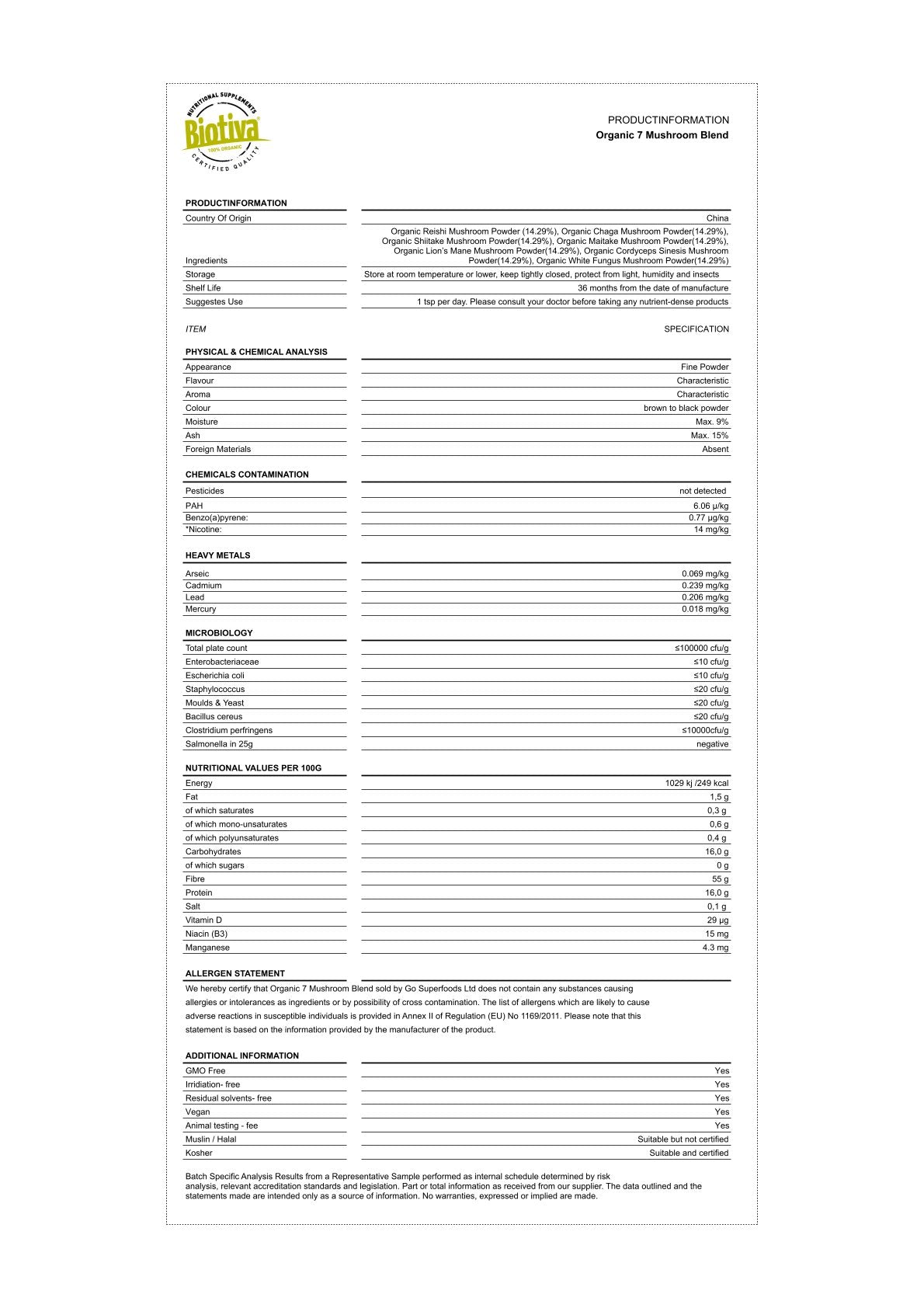 7 Mushrooms Pulver Bio 150g
