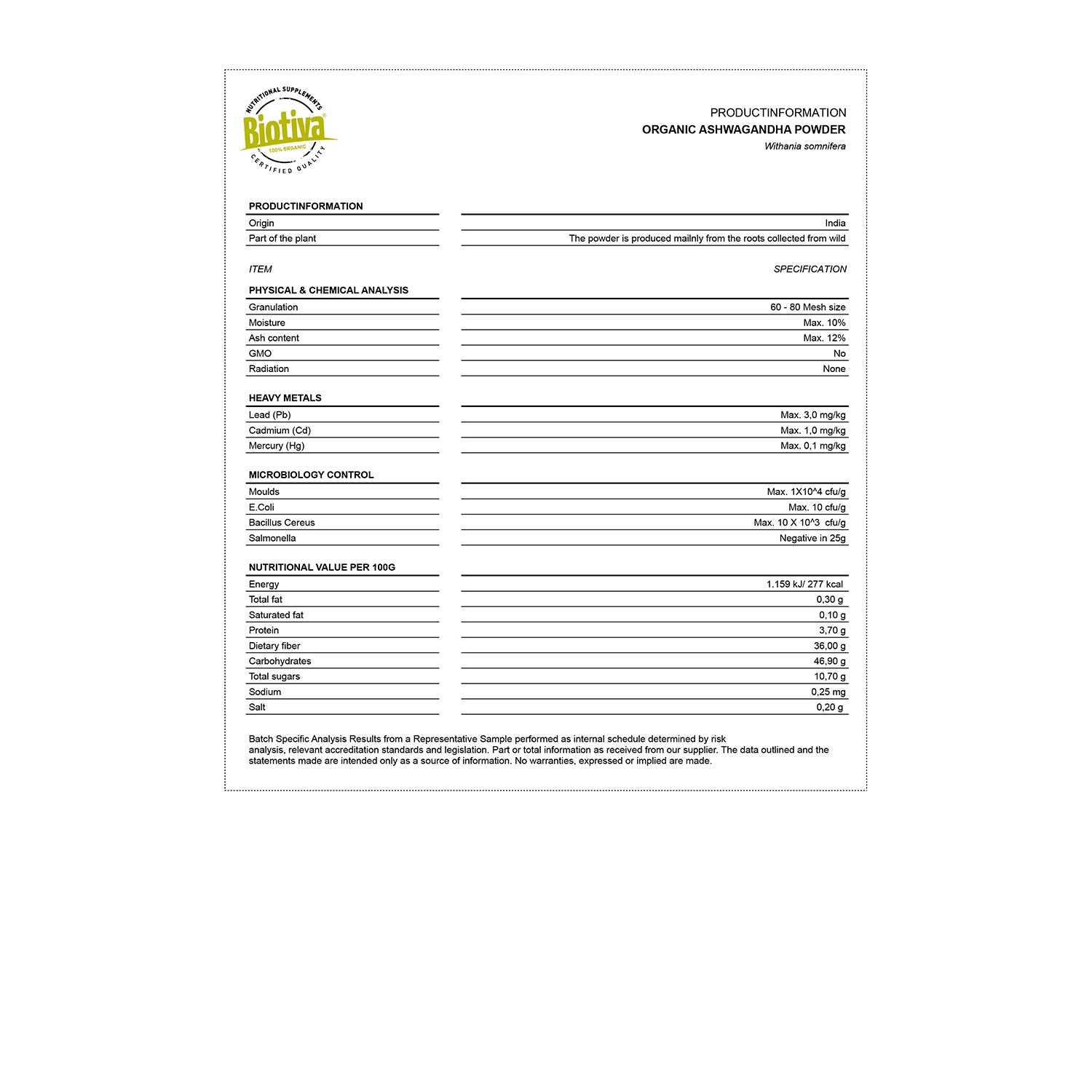 Ashwagandha Pulver Bio