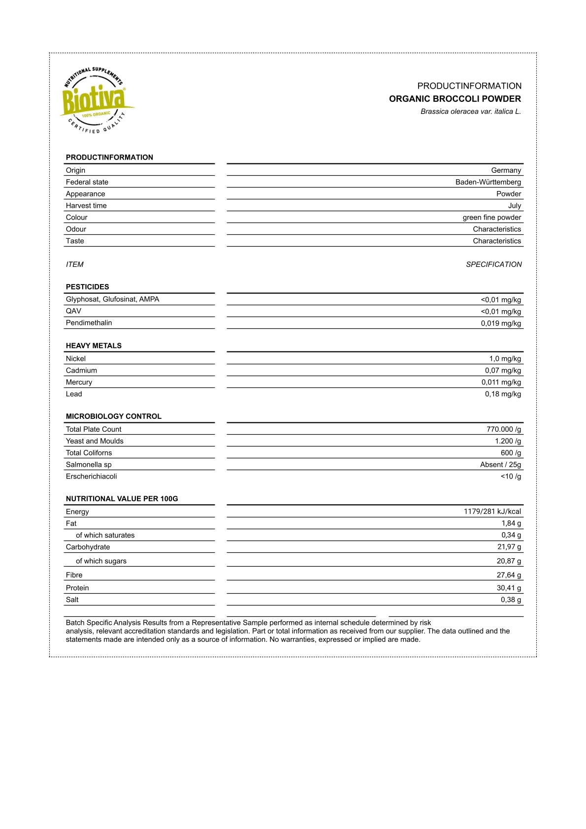 Brokkoli Pulver Bio 100g
