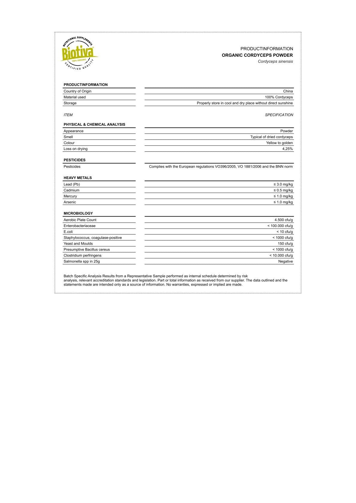 Cordyceps Sinensis Pulver Bio