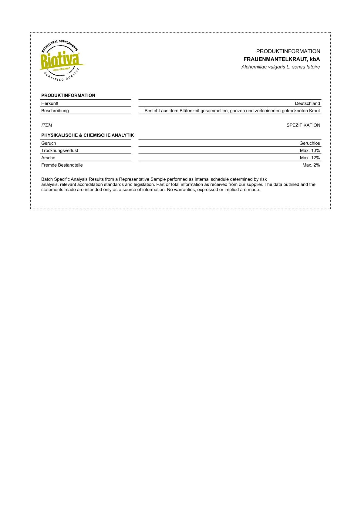 Frauenmantelkraut Bio