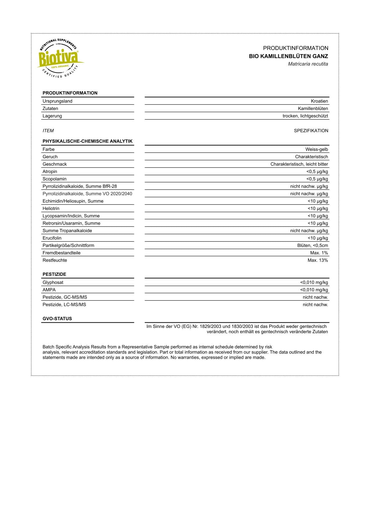 Kamillen Blüten Tee Bio