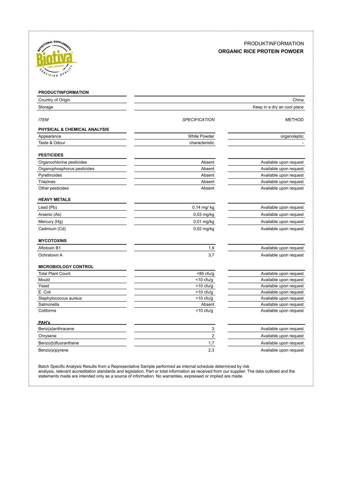 Reisprotein Pulver Bio