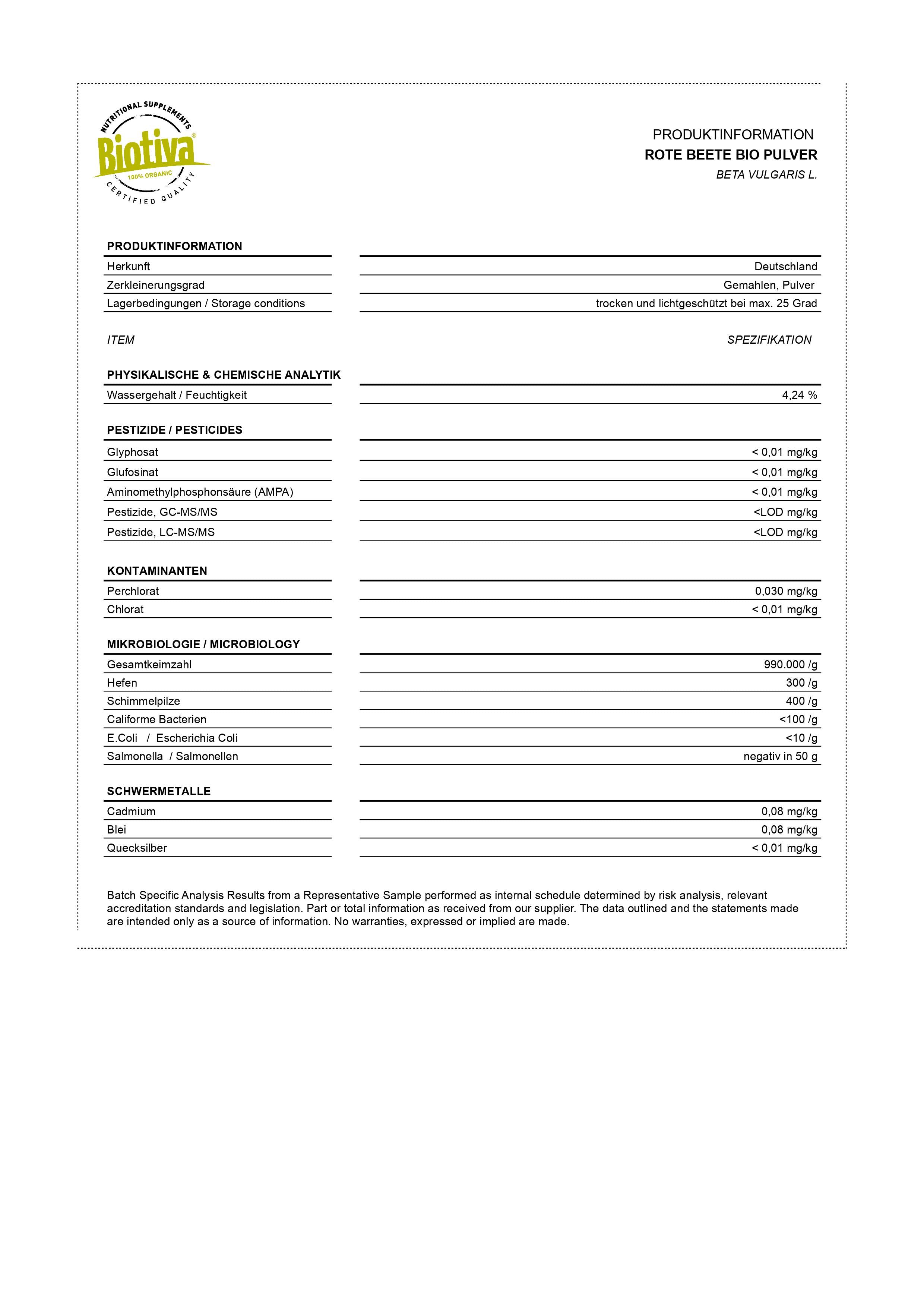 Rote Beete Pulver Bio 250g