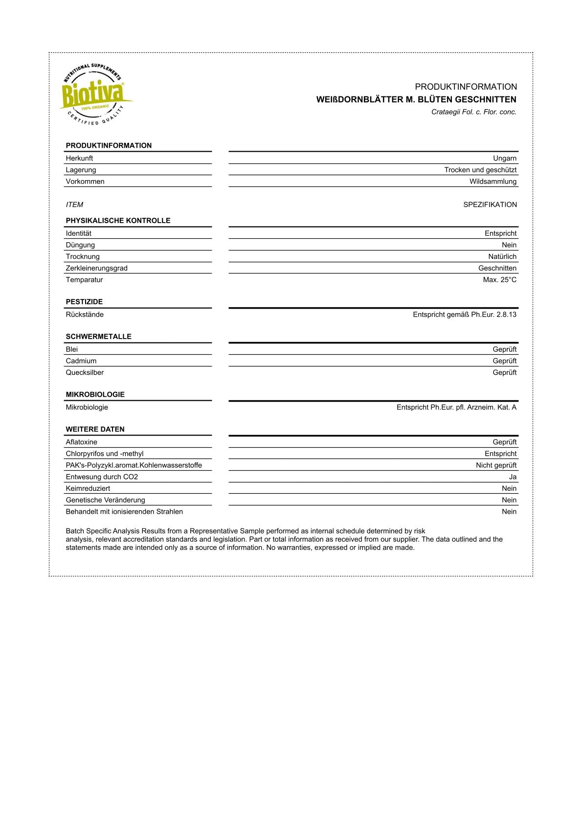 Weißdornblüten und Blätter Tee Bio 100g