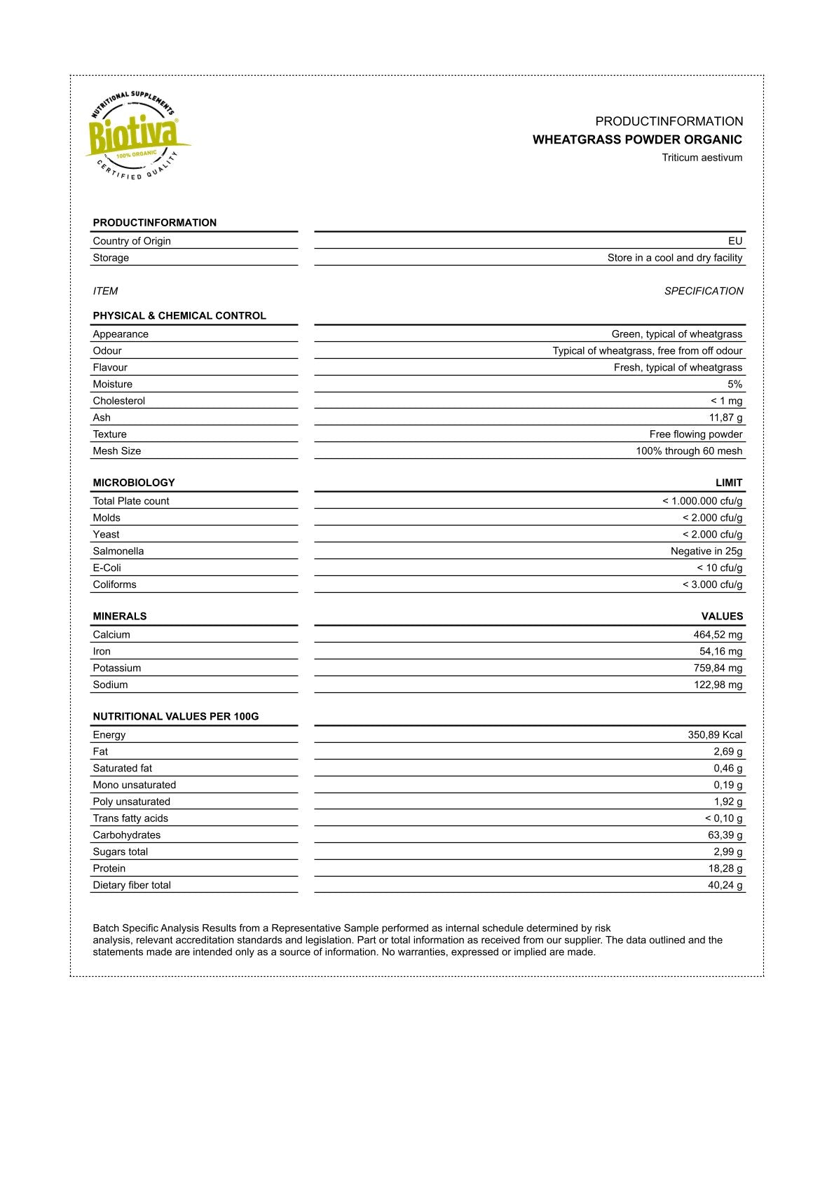 Weizengras Pulver Bio