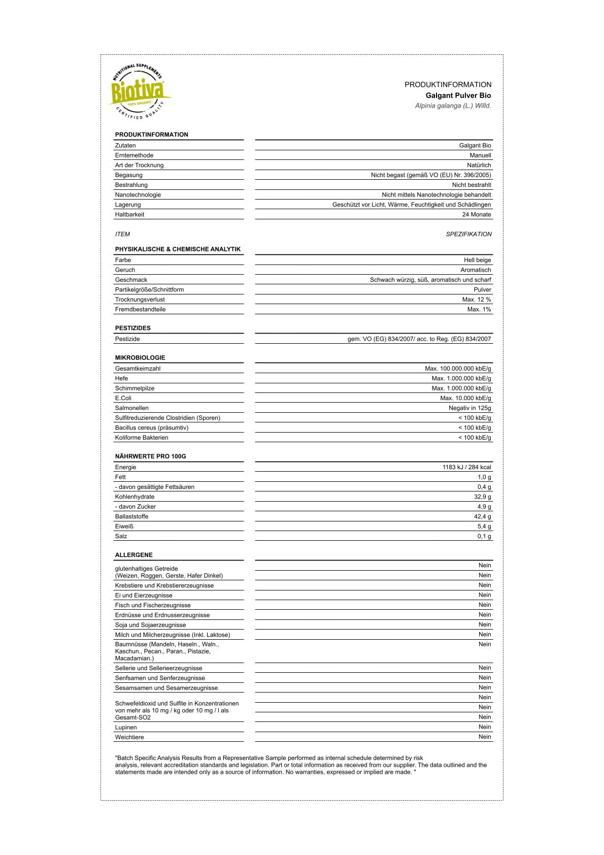 Galgantwurzel gemahlen Bio