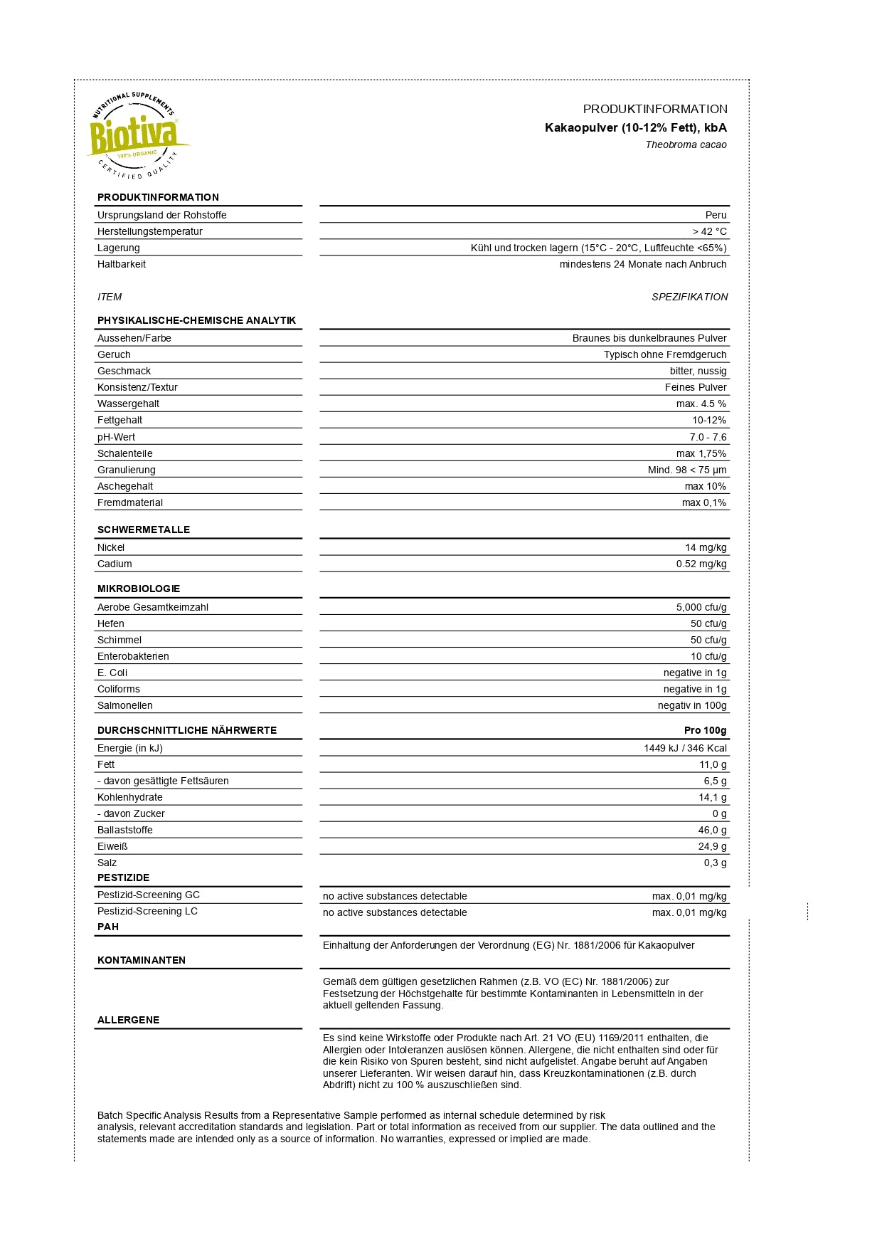 Kakao Pulver stark entölt Bio