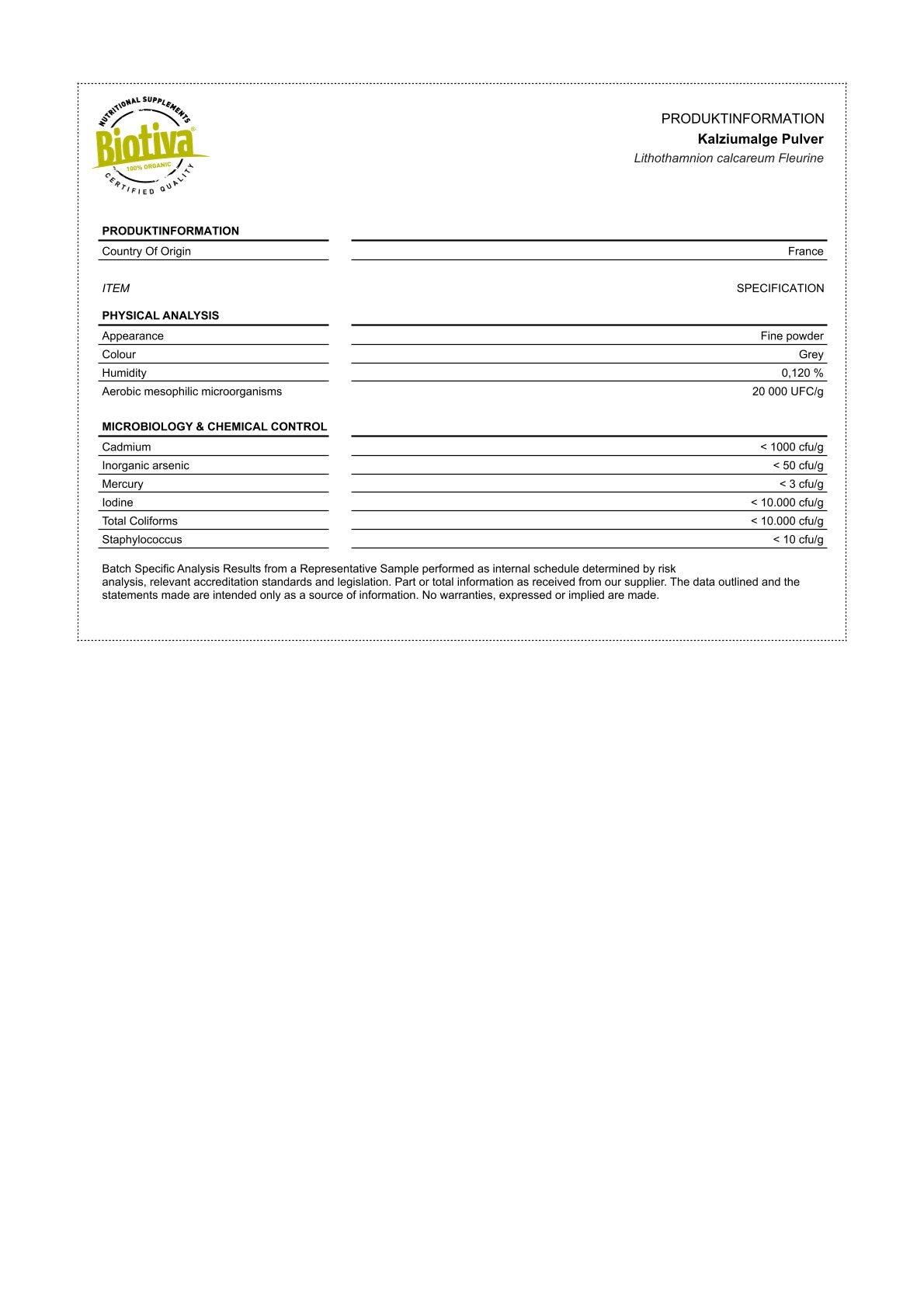 Kalziumalge Pulver 150g