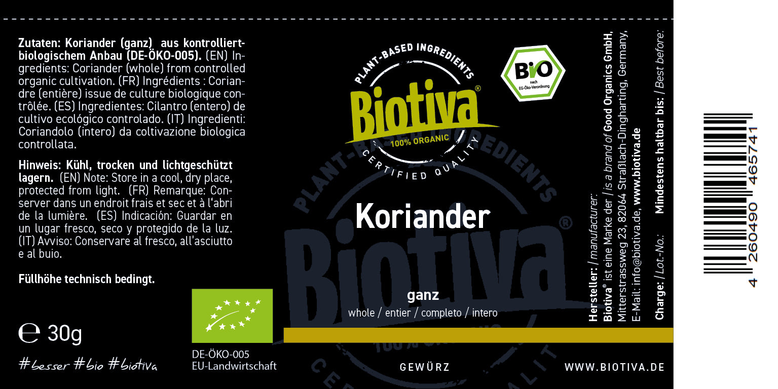 Koriander ganz im Glasstreuer Bio 30g