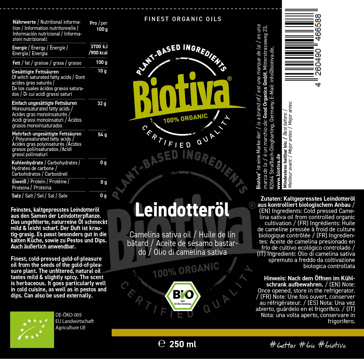 Leindotteröl kaltgepresst Bio 250ml