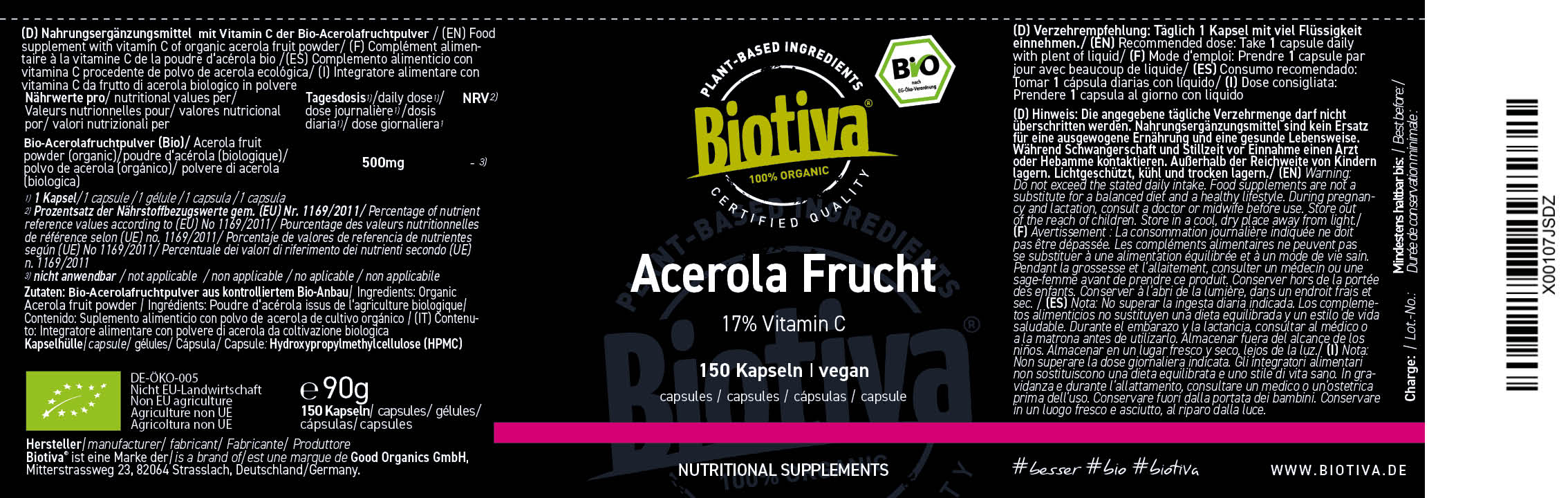 Acerola Fruchtpulver Bio (150 Kapseln)