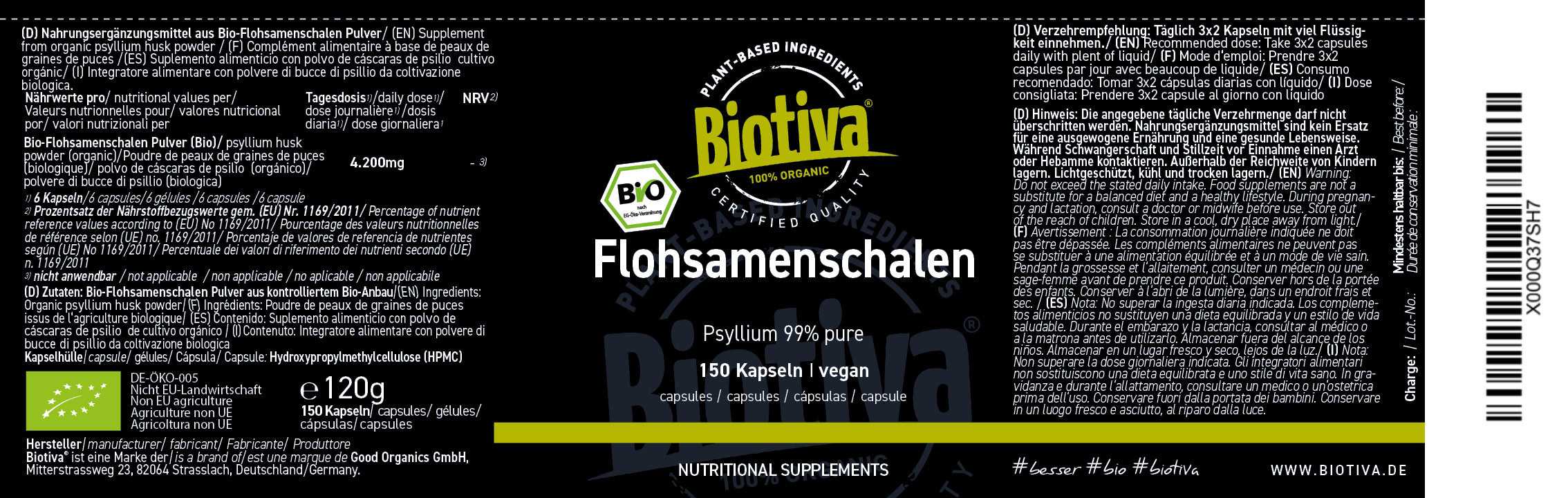 Flohsamenschalen Kapseln 99% Bio