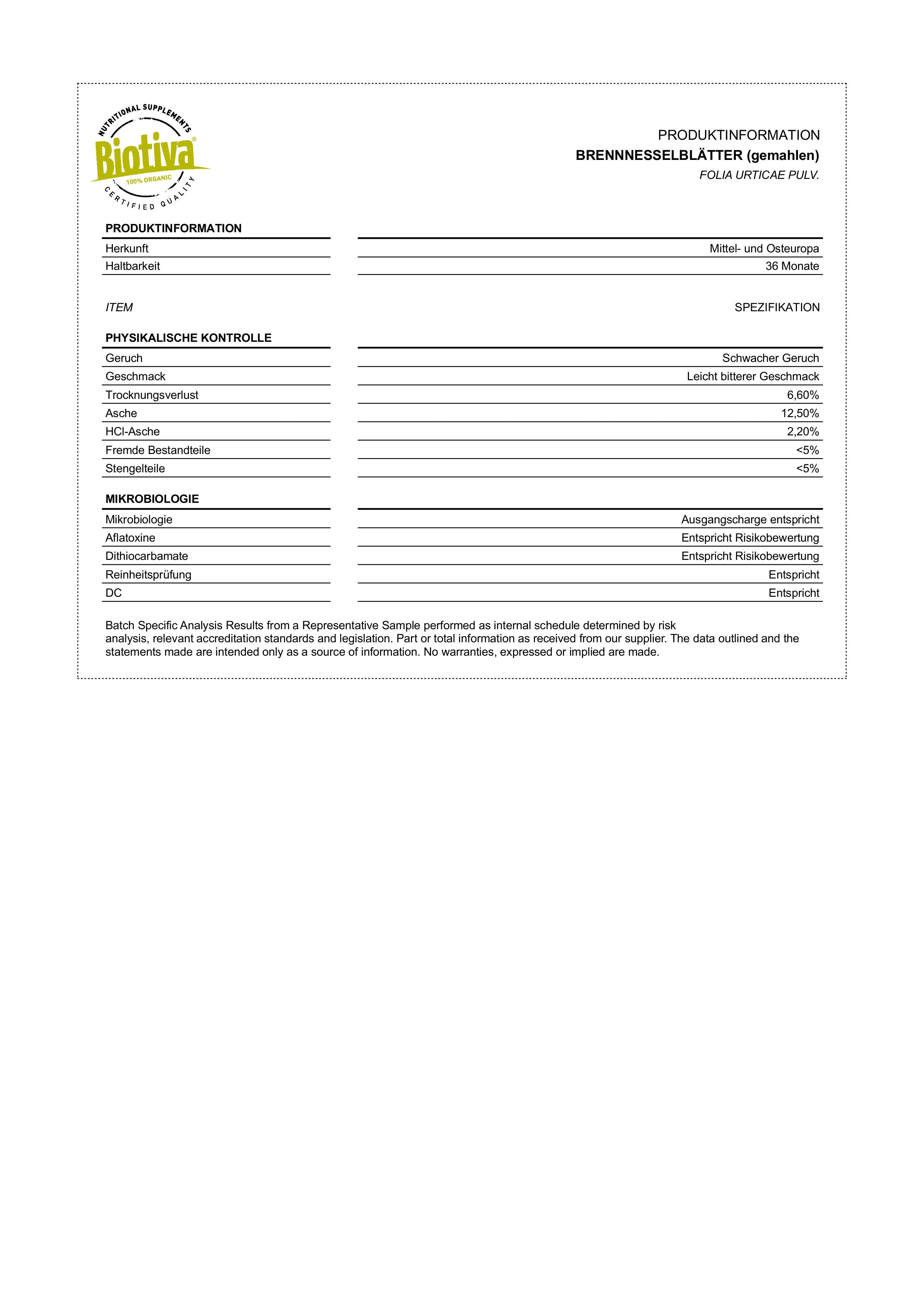 Brennnesselblätter Bio (500 Kapseln)