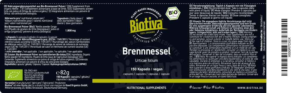 Brennnesselblätter Bio (150 Kapseln)