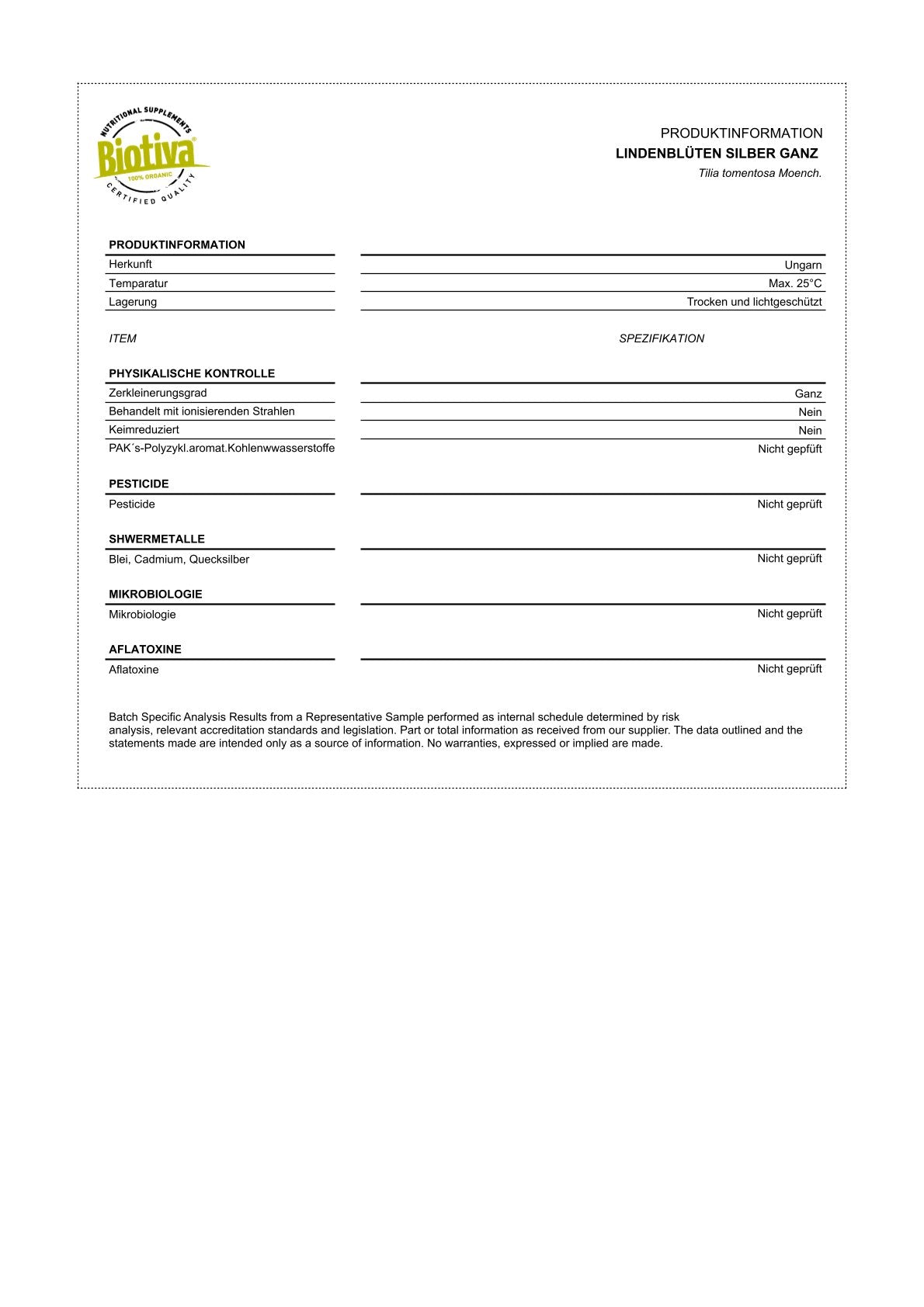 Lindenblüten ganz Bio 100g