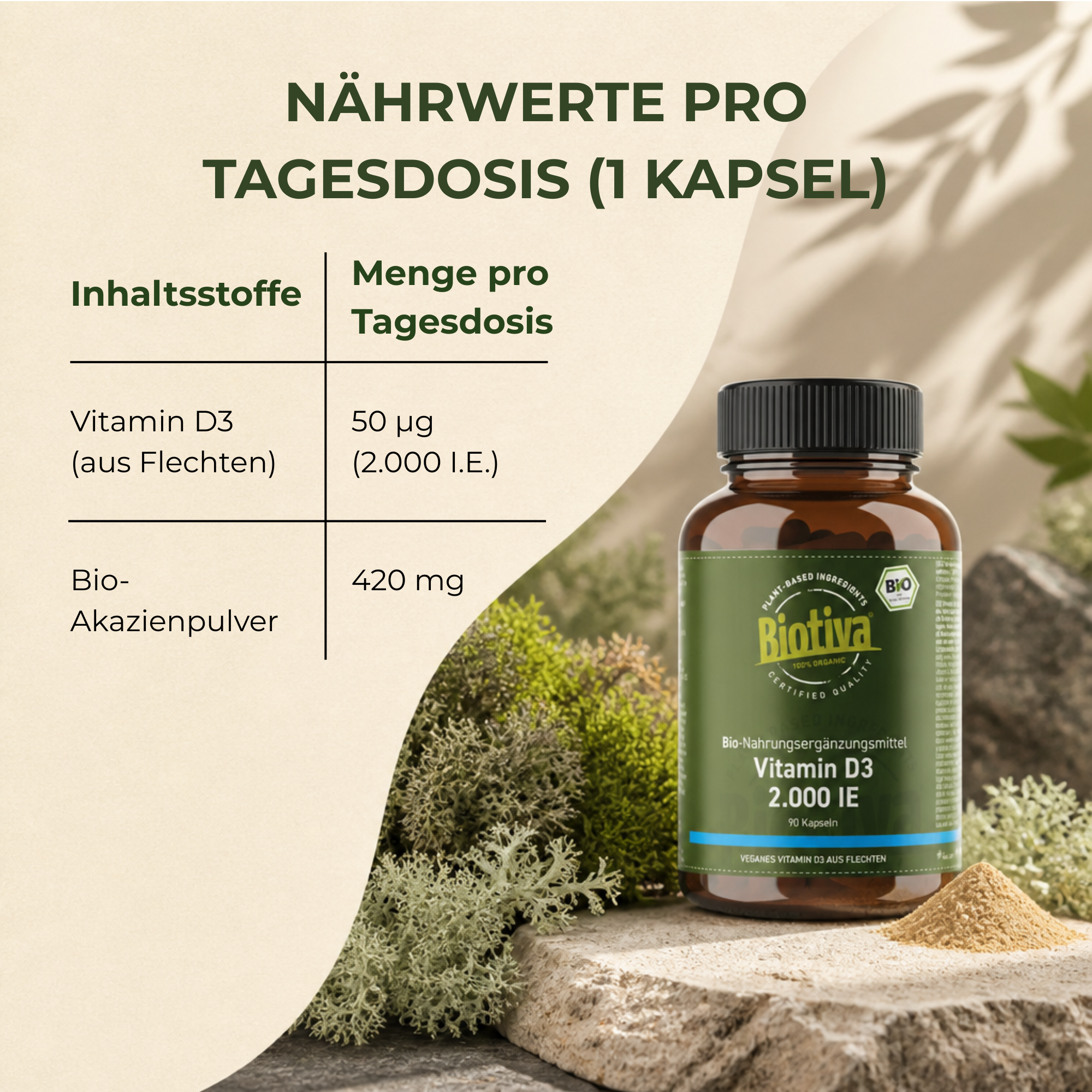 Bio Nahrungsergänzungsmittel mit Vitamin D3 2.000 IE 90 Kapseln