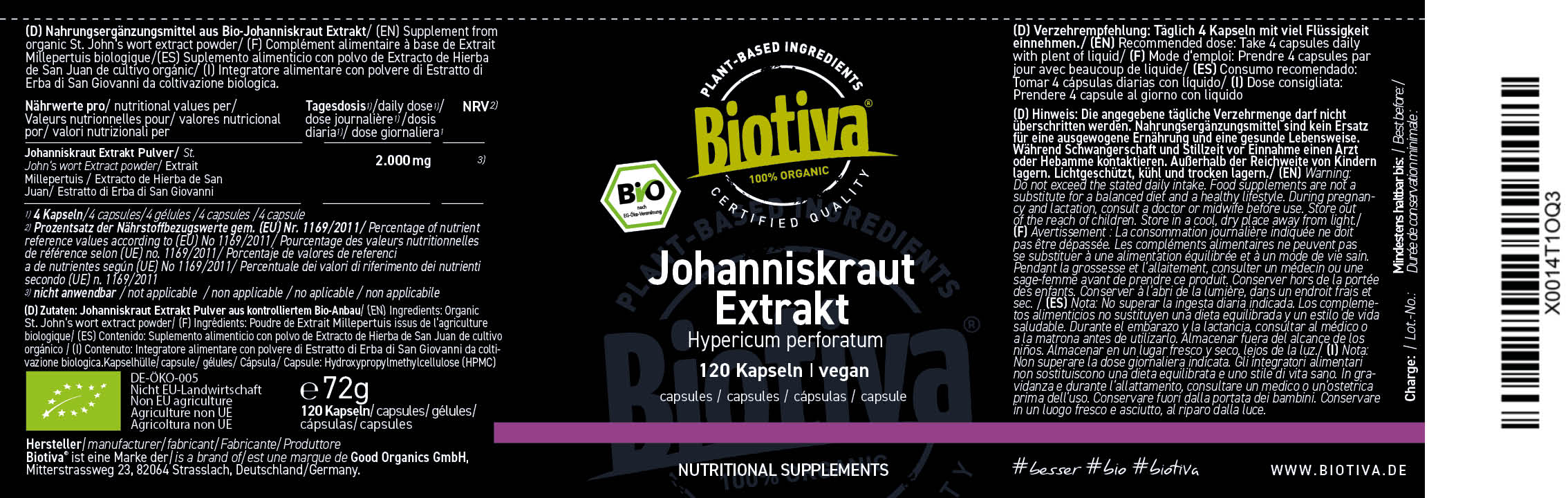 Johanniskraut Extrakt Bio (120 Kapseln)
