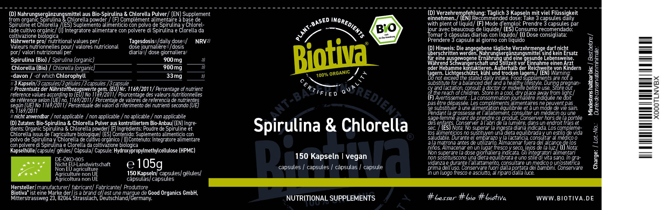 Spirulina & Chlorella Bio (150 Kapseln)