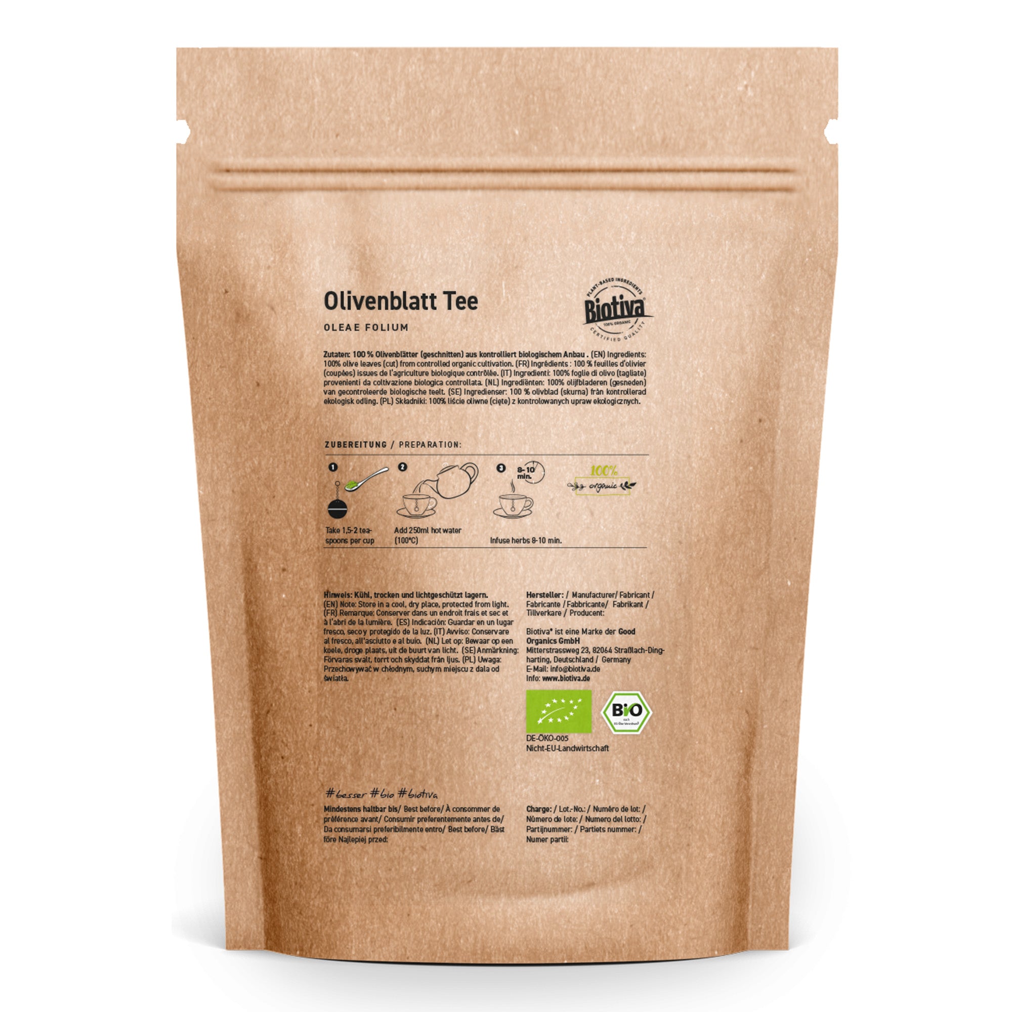 Olivenblatt Tee Bio 250g – Hochwertige Blätter – Biotiva